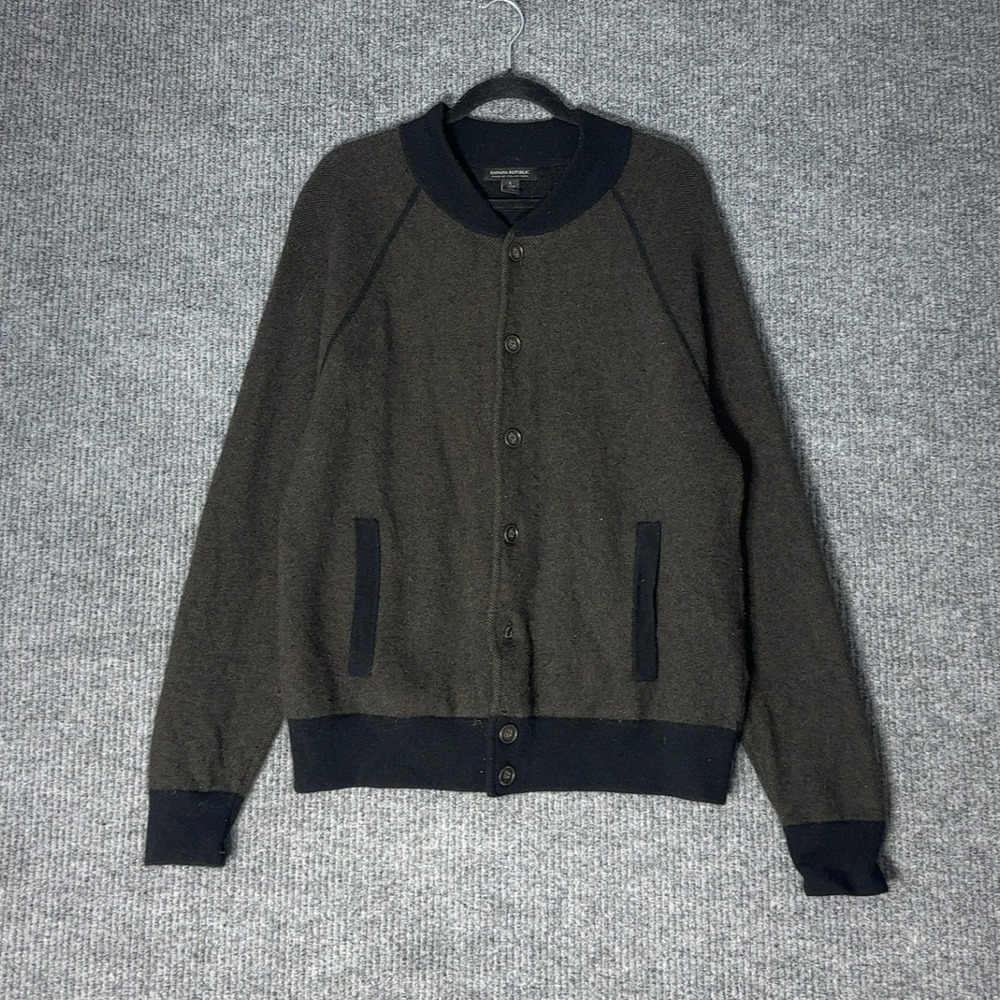 Banana Republic Bomber Sweater Mens L Brown Button Up Wool Blend